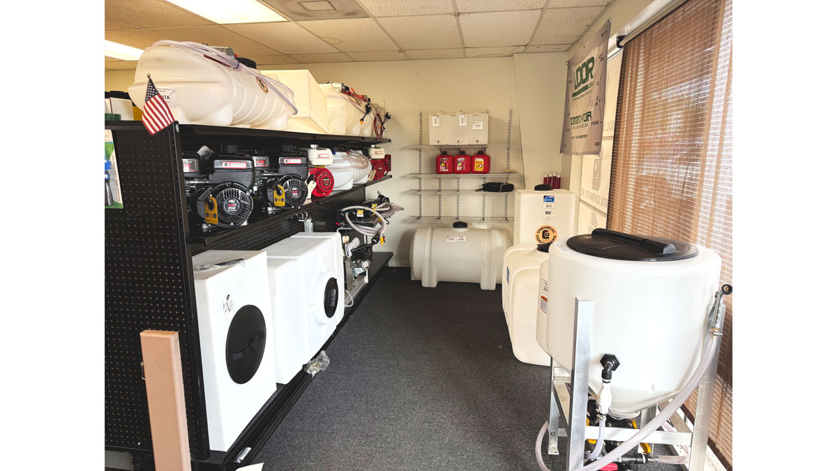 Chemical Containers Arcadia store - display area with motor pumps, inductor tanks and spray tanks