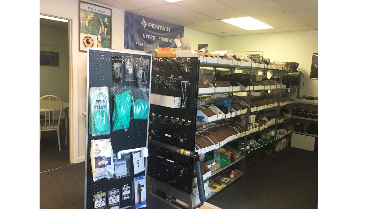 Chemical Containers Arcadia location - safety supplies and plumbing fittings display
