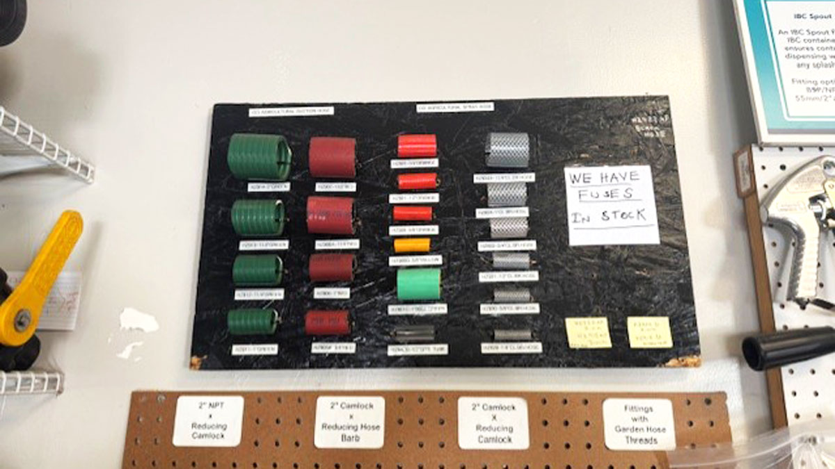 Chemical Containers Ft Pierce location - hose sample display